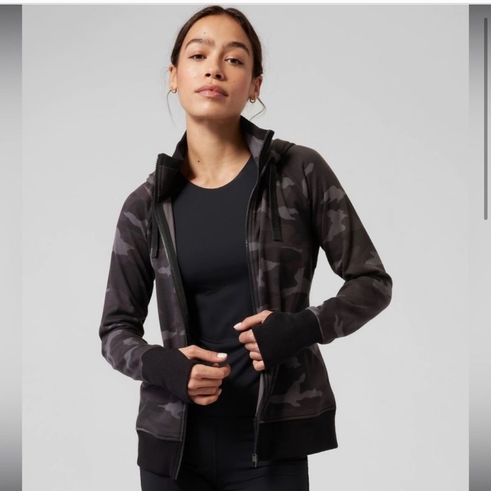 Athleta Triumph Black Camo Hooded Sweatshirt Size Small